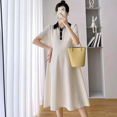 Summer Pregnant Women Dresses Maternity Lapel Dress Pregnanc