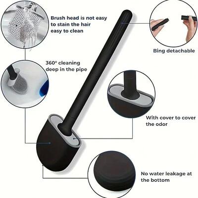 Silicone Toilet Brush Toilet Detergent Long Handle Bathroom