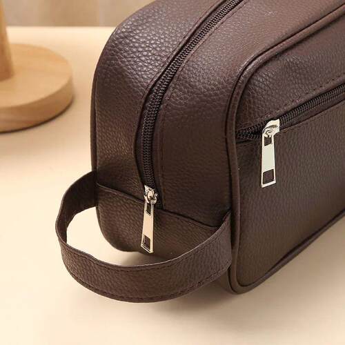 Men Travel Cosmetic Bag Zipper Makeup Bags PU Leather Travel