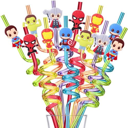 8Pcs/Pack Superhero Straw Cartoon Drinking Straws For Kids B