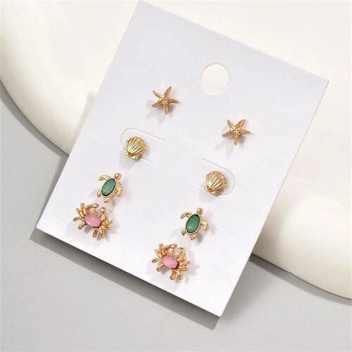 5 On Starfish Conch Summer Design Earring Set 4 Pairs Turtle