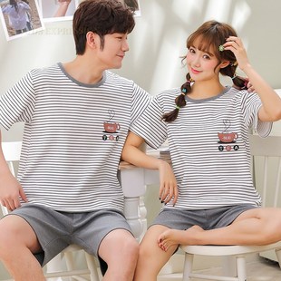 Summer New Knitted Cotton Couple Cartoon Mens Pyjamas Red P