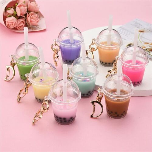 Cute Mini Bubble Tea Keychain For Women Acrylic Simulation