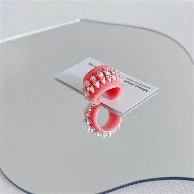 Lovely Resin Teeth Brackets Rings for Women Men New Creative