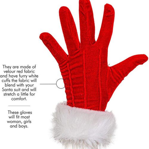 Christmas Skeleteen Red Fur Costume Gloves - Red Velvet Glov