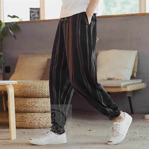 。Mens casual pants fall Chinese style cotton and linen str