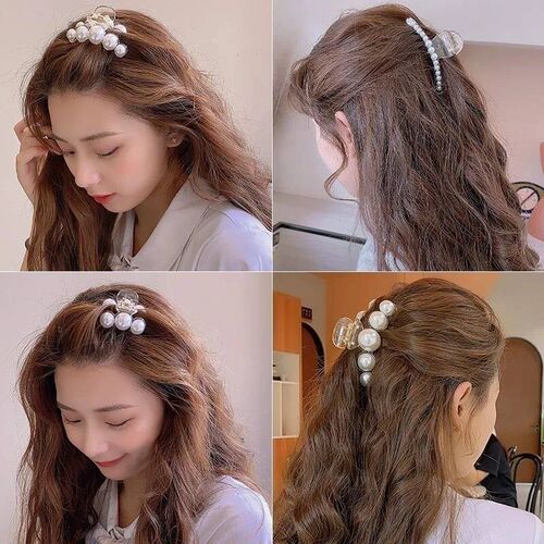 Vintage Pearl Clips Set Large Claw Korean tail Big Barrettes
