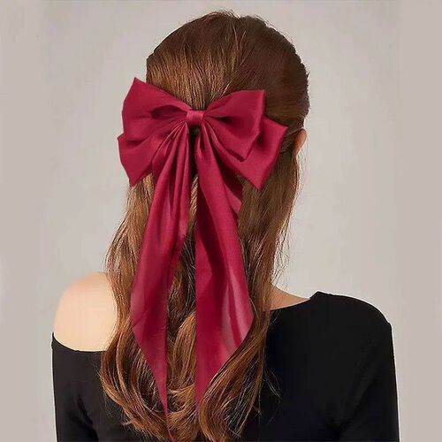 Elegant Solid Large Bow Ribbon Hair Clip For Women Girl Swee