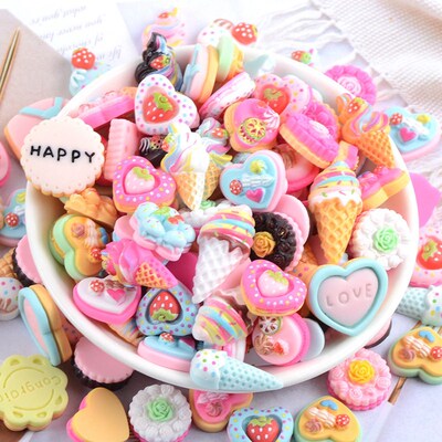 20 Pcs Candy Cake Material Kit 3D Resin Flat Cabochons Embel