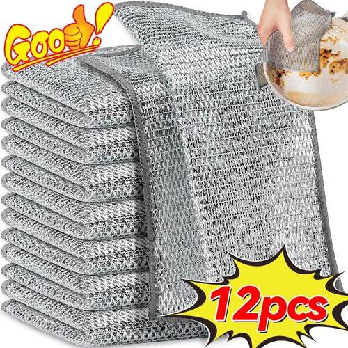 12/10/8/6/4/2/1pcs Thickened Magic Cleaning Cloths Steel Wir