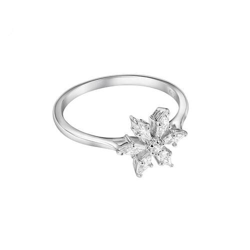 Elegant Temperament White Snowflake Flower Shaped Ring Simpl