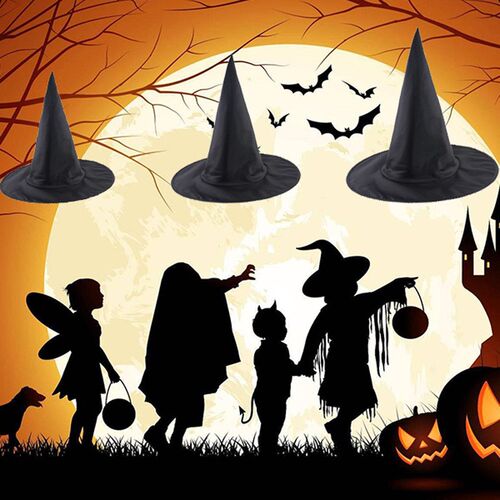 Halloween witch hat万圣节巫婆帽黑色尖顶帽子成人儿童表演道具