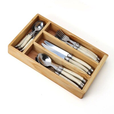 Jaswehome 24Pcs Laguiole Silverware Steak Knives Forks Spoon