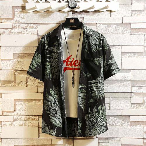 Hawaiian flower shirt men ins casual loose large size short-