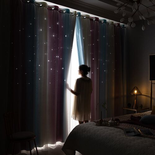 Shiny Stars Children Cloth Curtains Colorful Double Layer St
