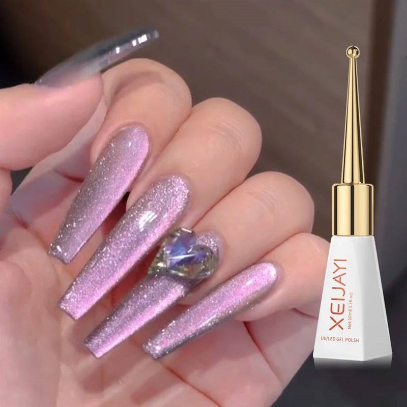 1pc 10ml Silk Nude Crystal Cat Eye Gel Polish Magnetic Nail图片