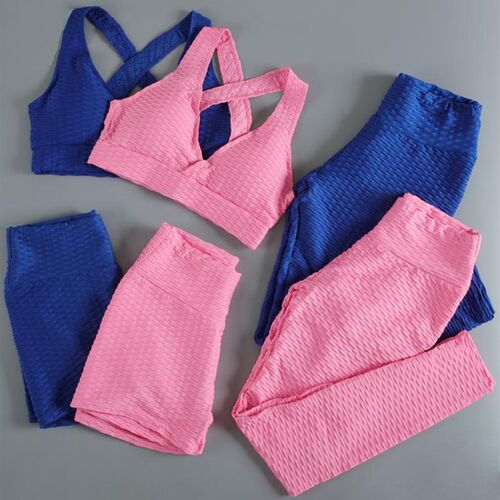 Anti Cellulit 3 Piece Set Women Gym Sets Crop Top And Fitnes