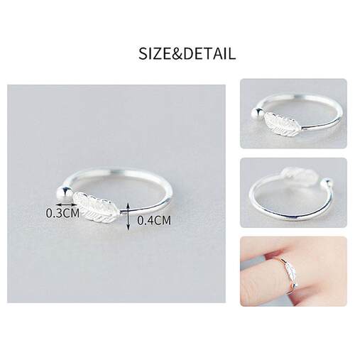 Simple Fashion Silver Color Cute Elegant Feather Adjustable