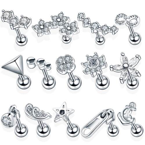1PC Steel Ear Tragus Cartilage Piercing Crystal Flower Conch