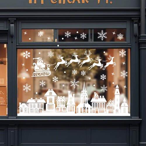 Xmas White Window Stickers - House/Mall Glass Decor