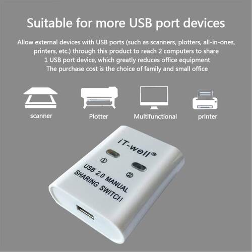 IT-Well USB Printer Sharing Device, 2 in 1 Out Printer Shari