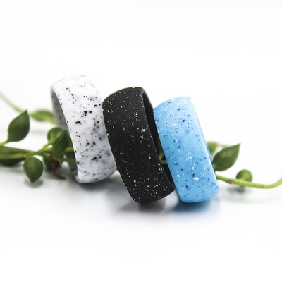Silicone Wedding Ring For Men Marble Black White Water Sport