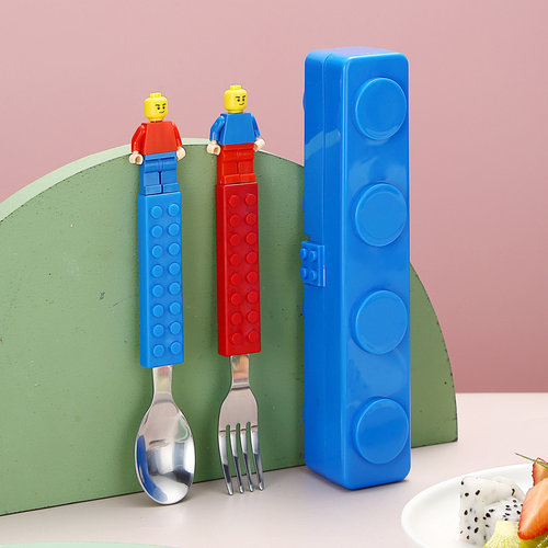 304 Stainless Kids Funny Fork Spoon Set Children Building Bl