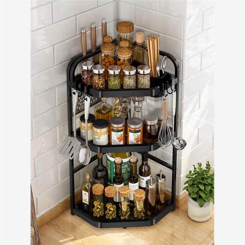 Black stainless steel kitchen shelf spice rack Wall hanger