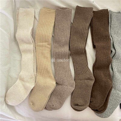 wool calf socks autumn and winter thickened curry color pil