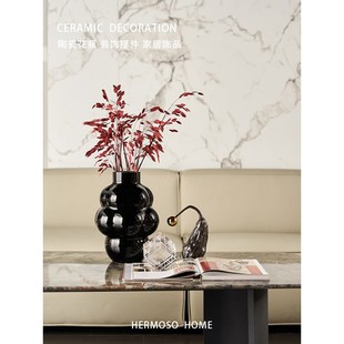 HERMOEO 灯笼lntern黑色玻璃花瓶摆件客厅插花桌面客厅酒柜装饰