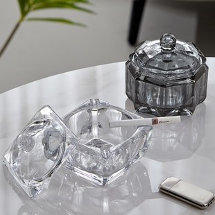 雅港水晶玻璃带盖烟灰缸家用客厅烟缸创意高级感防灰飞办公室摆件