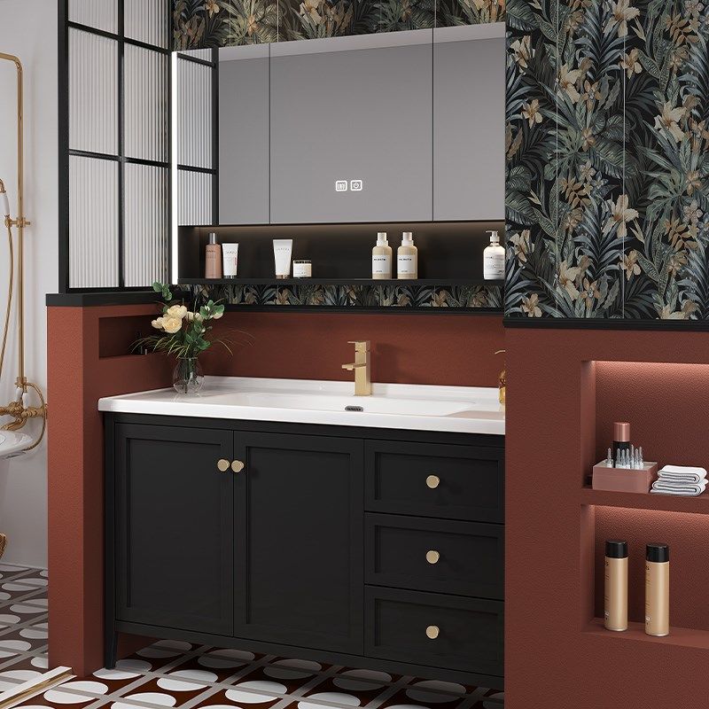 中古浴室柜陶瓷一体盆法式复古卫生间洗脸盆柜落地洗漱台洗手