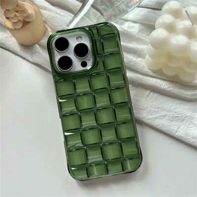 Stereoscopic Green Woven Plaid Convexity Soft Transparent Cu