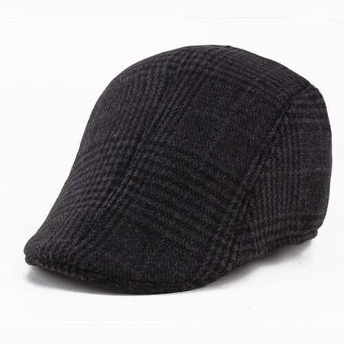 Korean Style rend Plaid Duckball Cap Brushed Fabric Warm Ber