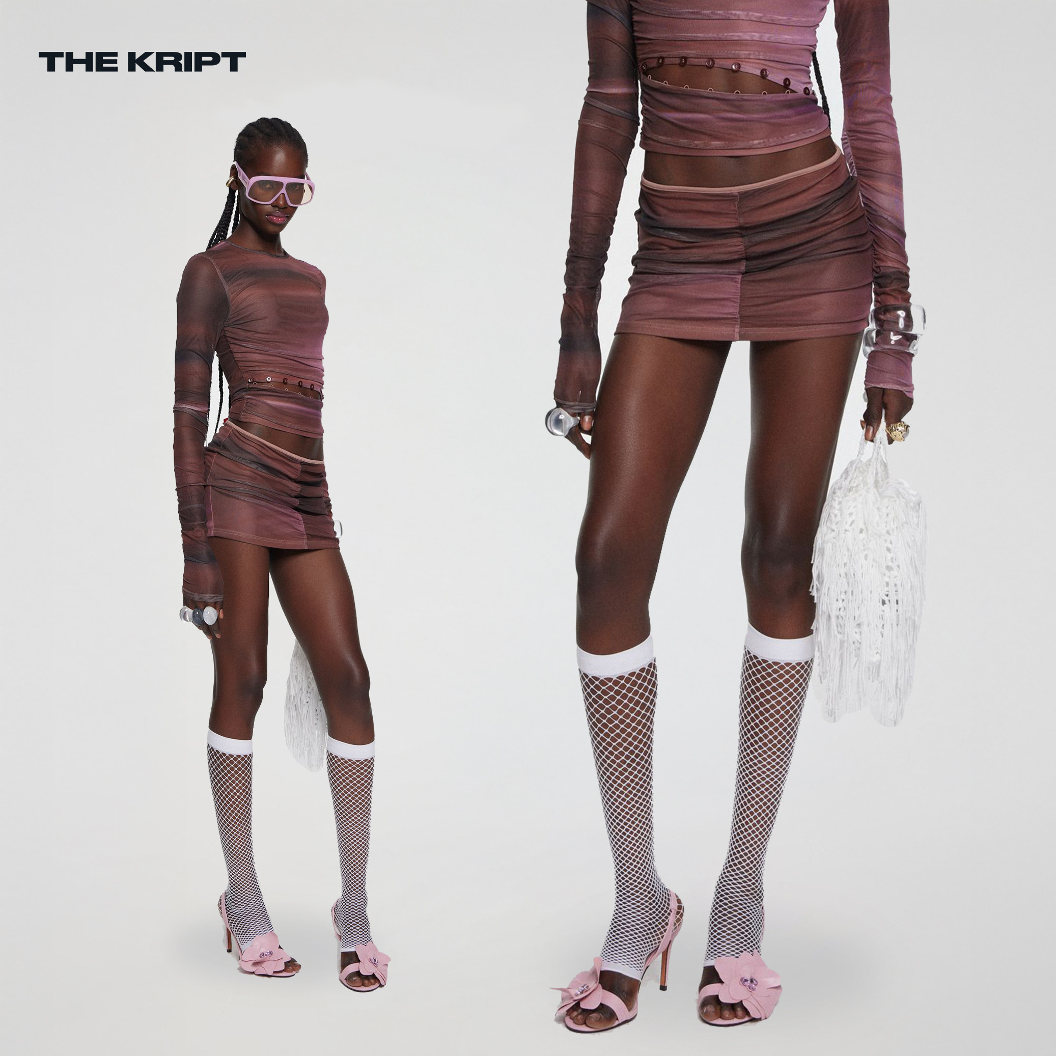 THE KRIPT Y2K千禧风渐变网纱半身裙女性视修身包臀辣妹低腰短裙
