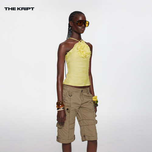 THEKRIPT黄色挂脖吊带T恤女