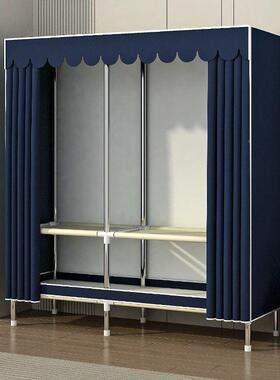 简易衣柜出租房卧室组装钢管粗纯钢架加固加加厚家居色布制WVQ衣