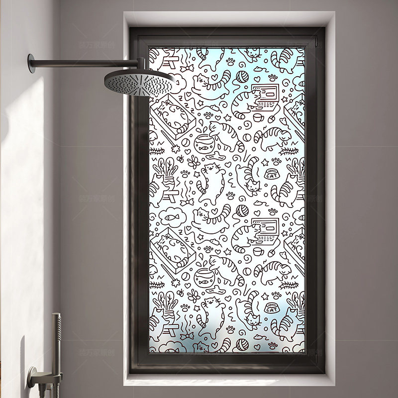 可爱卡通猫咪装饰浴室窗户透光不透人防窥膜厕所玻璃门贴膜防走光,家居饰品,玻璃膜/贴,淘宝优惠券,粉丝福利购,淘宝优惠卷