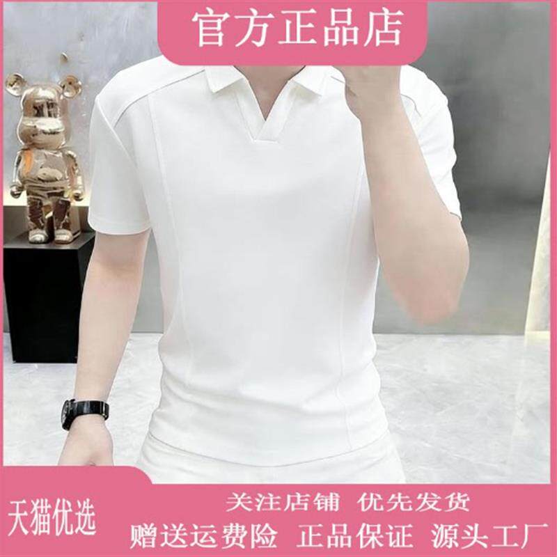 仕咖服装正肩男士拼接解构翻领高级感Polo短袖夏季痞帅cleanfit恤