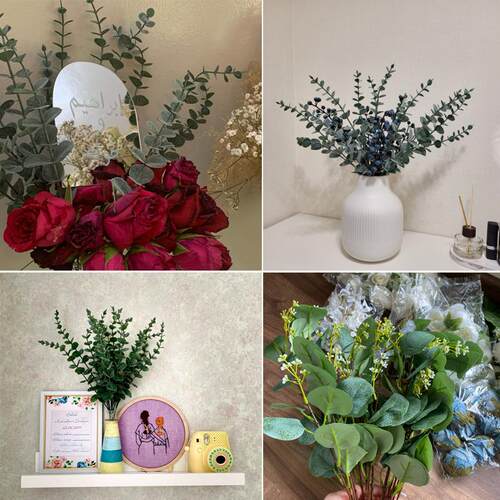 15PCS Artificial Eucalyptus Leave Greenery Stems with Frost