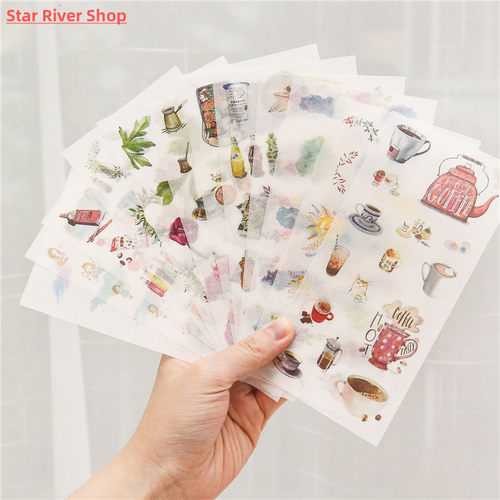 6 sheets/pack Cartoon Cat Washi Paper Sticker Kawaii Journal