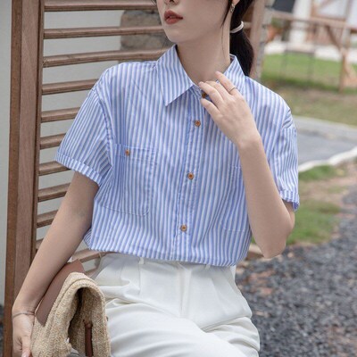 French Chic Striped Shirt Womens 2025 Summer Design Commuter