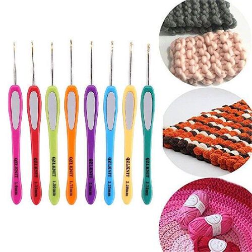 8pcs Soft Plastic Handle Knitting Needles Aluminum Crochet