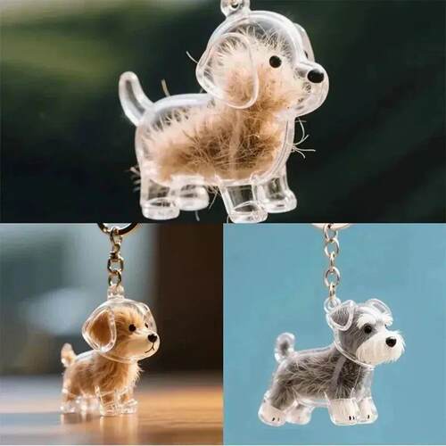 Dog Cat Hair Keychain Fur Container To Fill with Key Ring Ac