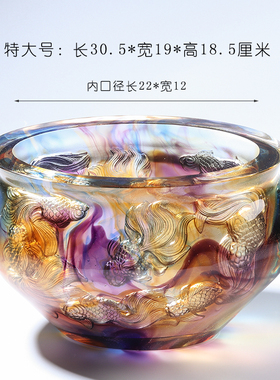 琉璃招财鱼金玉满堂聚宝盆摆件家居客厅装饰新居乔迁店铺开业礼品