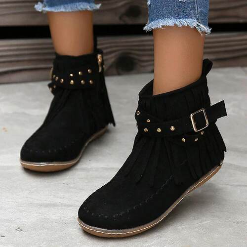 Bohemian Style Tassels Ankle Boots Women Retro Faux Suede Bu