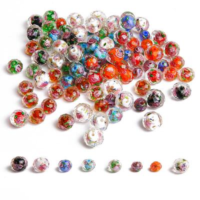 10PCS 8/10/12mm Transparent Glass Lampwork Flower Rondelle F