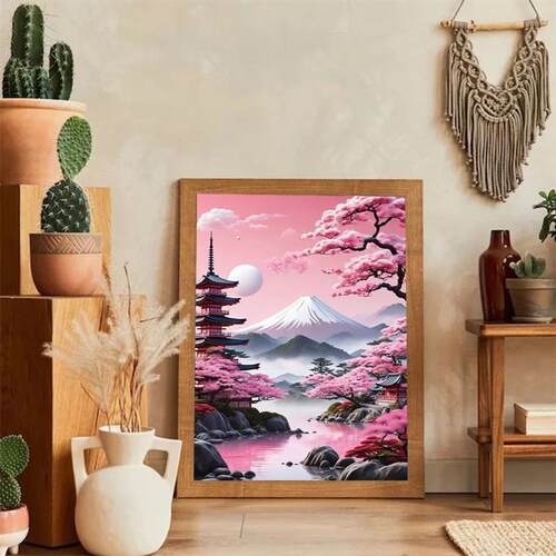 Cherry Blossoms At Mount Fuji Diamond Painting DIY City Trav