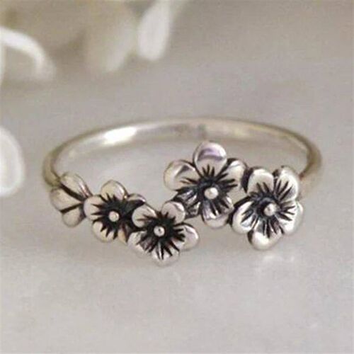 Vintage Silver Color Rose Flower Ring Simple Design Do Old R