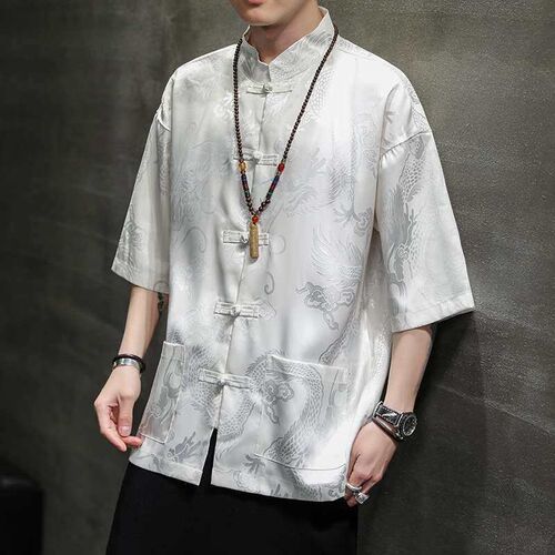 Summer New Mens Ice Silk Dark Dragon Tang Costume Hanfu Buc